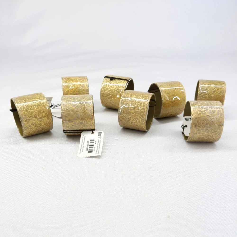 Pier 1 Napkin Rings Gold Crackle Metallic Marbleized Set of 8 2759600